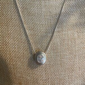 Sterling Silver Oval Pendant Necklace with Clear Crystal pendant